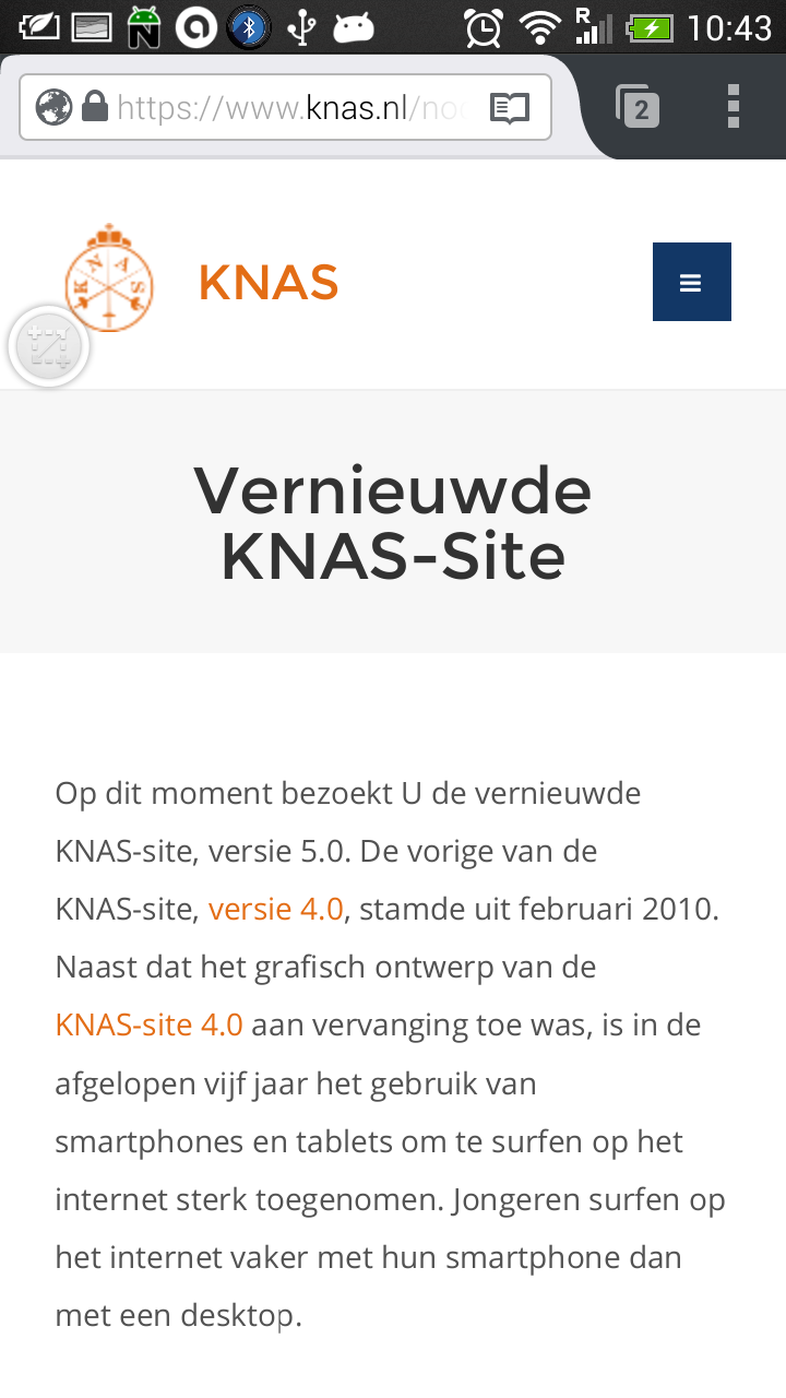 KNAS-website 5.0 op smartphone.